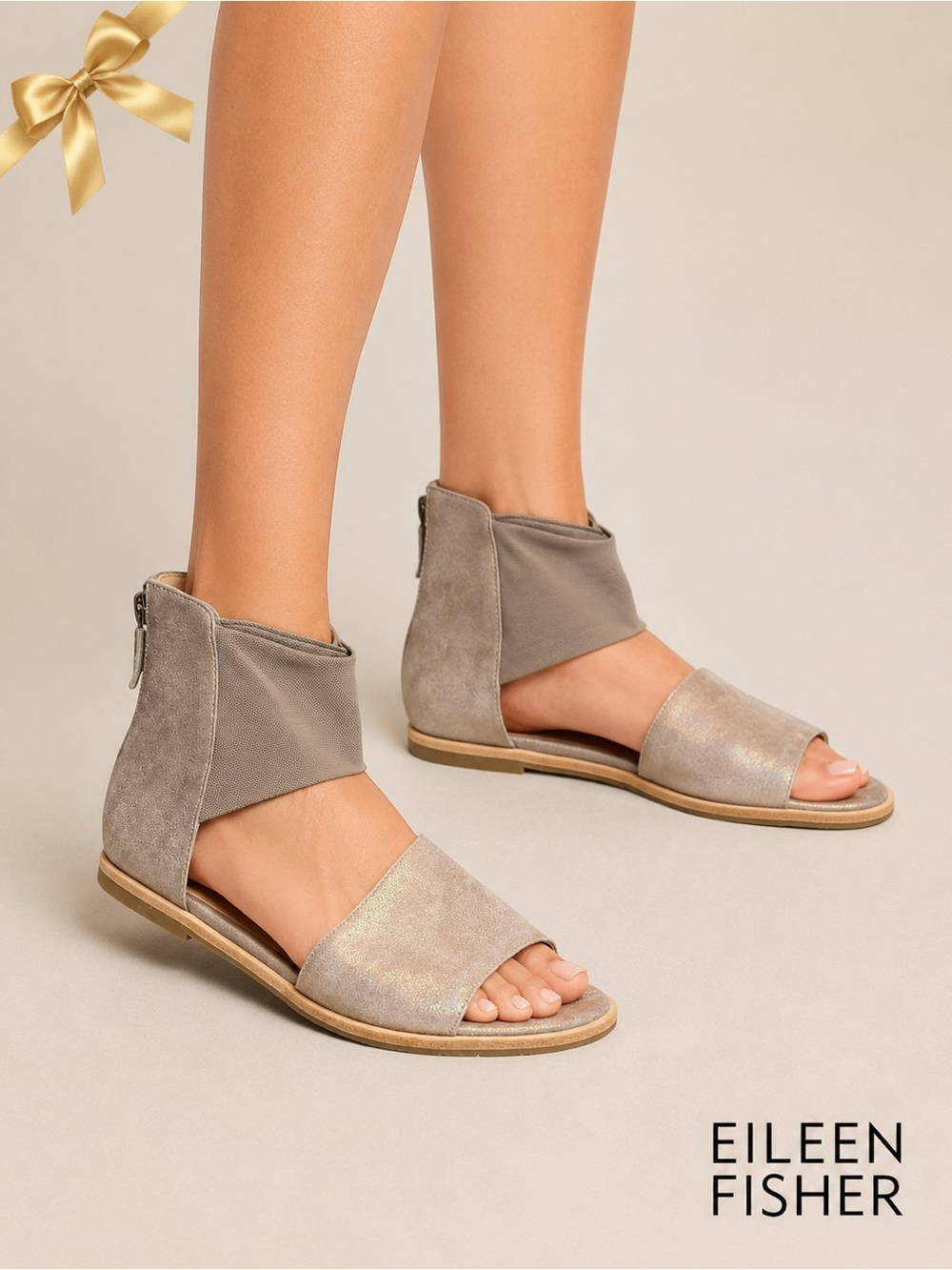 Eileen Fisher Metallic Silver Ankle Cuff Sandals Size 8
